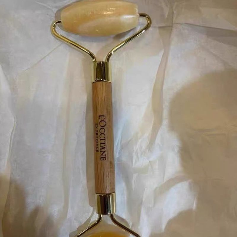 Good Texture LOccitane Golden Neck Cream Massage Roller Beech Handle + Natural Jade Roller Scraping