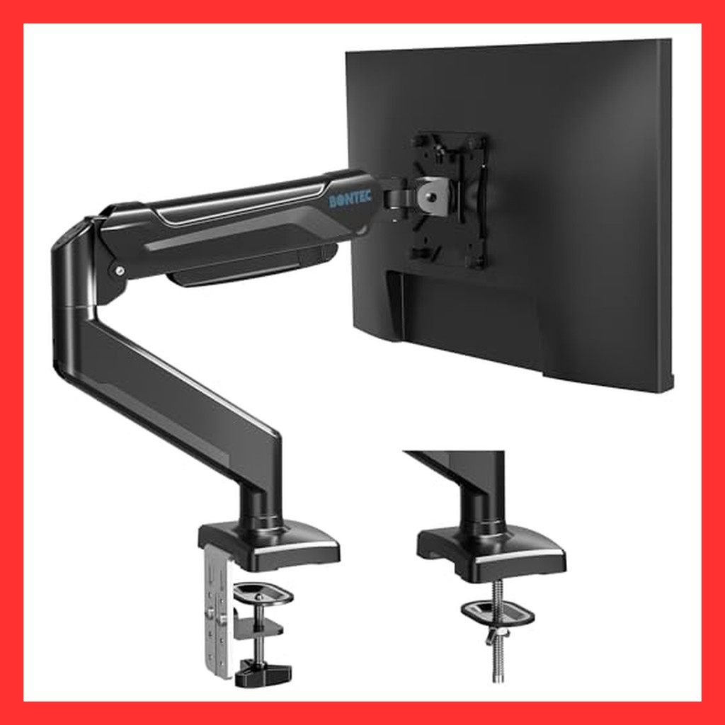 BONTEC Monitor Arm Single 13-32 inch Gas Spring Load Capacity 9kg VESA75×75/100×100mm C Clamp Gromme