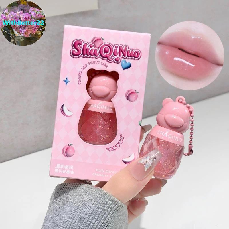 ด้วยBetter Bear-Shaped Peach Shimmer Lip Oil แบบพกพา Poet ขนาด Moisturizing Plumping สําหรับ Daily T
