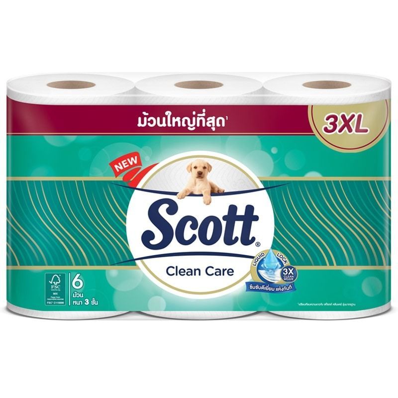 สก๊อตต์คลีนแคร์กระดาษชำระม้วนใหญ่ที่สุด 3XL แพค 6ม้วน Scott Clean Care Toilet Tissue 3XL Pack 6Roll