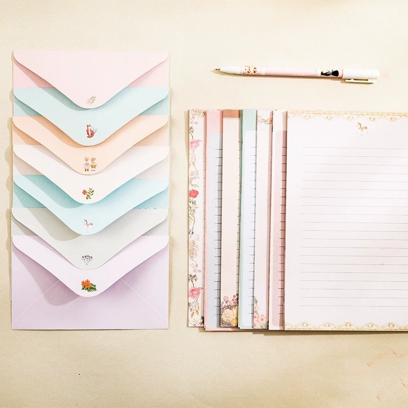 Simple Retro A5 Letter Paper Envelope Set น่ารักการ์ตูนคู่ Love Letter
