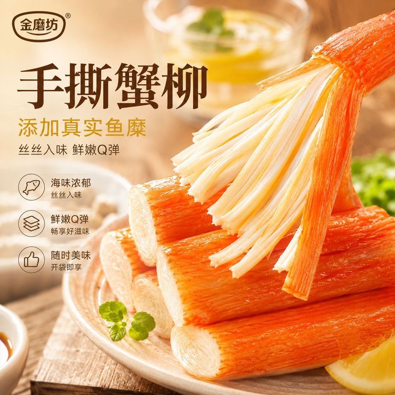 [Jinmofang] Crab Fillet Crab Meat Stick รสปูหั่นฝอย Stick 15 แพ็คอาหารทะเลสําเร็จรูปรสเผ็ดบรรเทาขนมต
