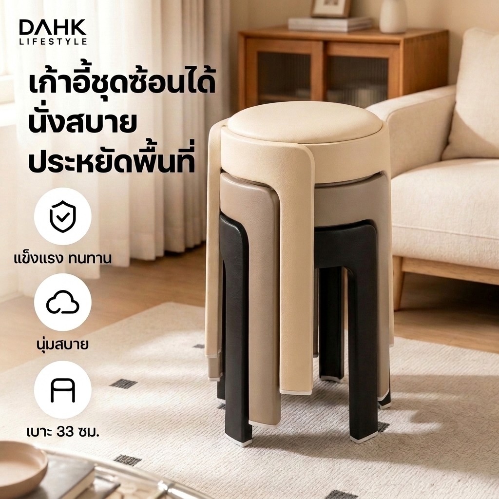เก้าอี้สตูลนุ่มพิเศษ เก้าอี้เบาะหนา นั่งสบาย ไม่ยุบตัว รับน้ำหนักมาก DAHK Lifestyle