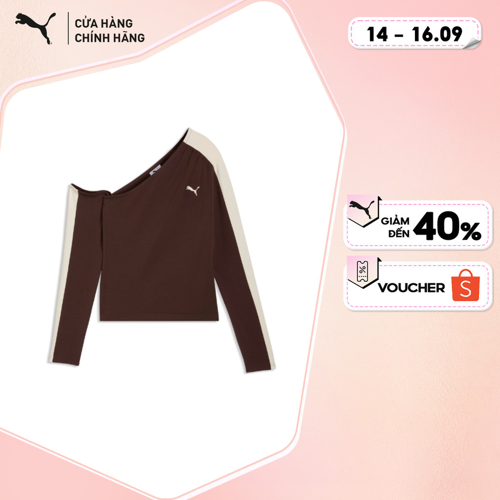 PUMA Womens Fashion T7ไม่สมมาตร Longsleeve Chocolate Brown T-Shirt