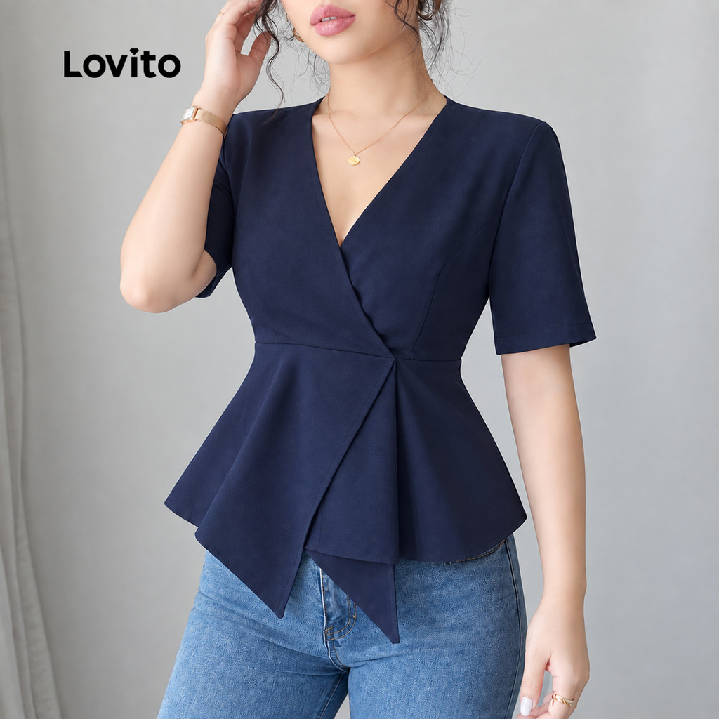 (RCL) Lovito สง่างาม เสื้อบลาเซ่แบบพลีท สไตล์ไม่สมมาตร สำหรับฤดูใบไม้ผลิ/ฤดูร้อน สีขาวออฟไวท์ ผู้หญิง เกาหลี อินเทรนด์ L138AD845 — صورة 5