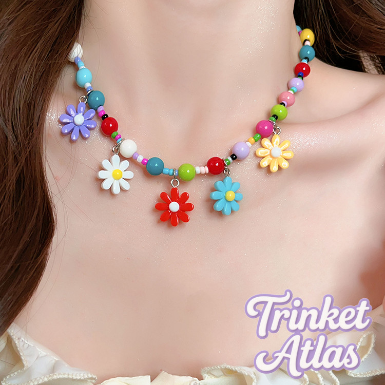 สร้อยคอ จี้ดอกไม้ ลูกปัดหลากสีสัน ดีไซน์สีตัดกัน หวาน น่ารัก เครื่องประดับแฟชั่น มีหลายสไตล์ให้เลือก