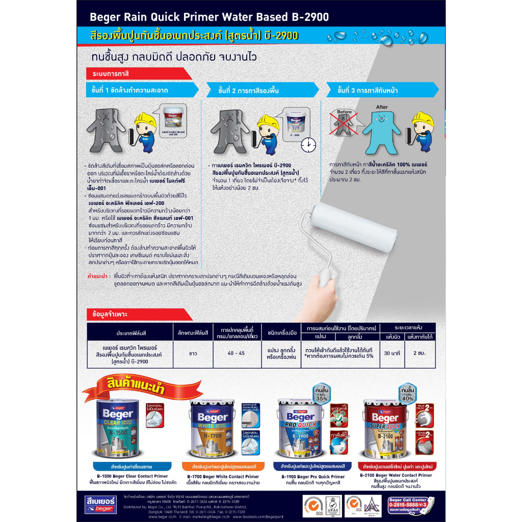 Beger B-2900 รองพื้นอเนกประสงค์ สีขาว ขนาด 3.5 ลิตร สีรองพื้นทนชื้นสูง 70% รองพื้นปูนเก่า รองพื้นปูนใหม่ สูตรน้ำ - รูปที่ 4