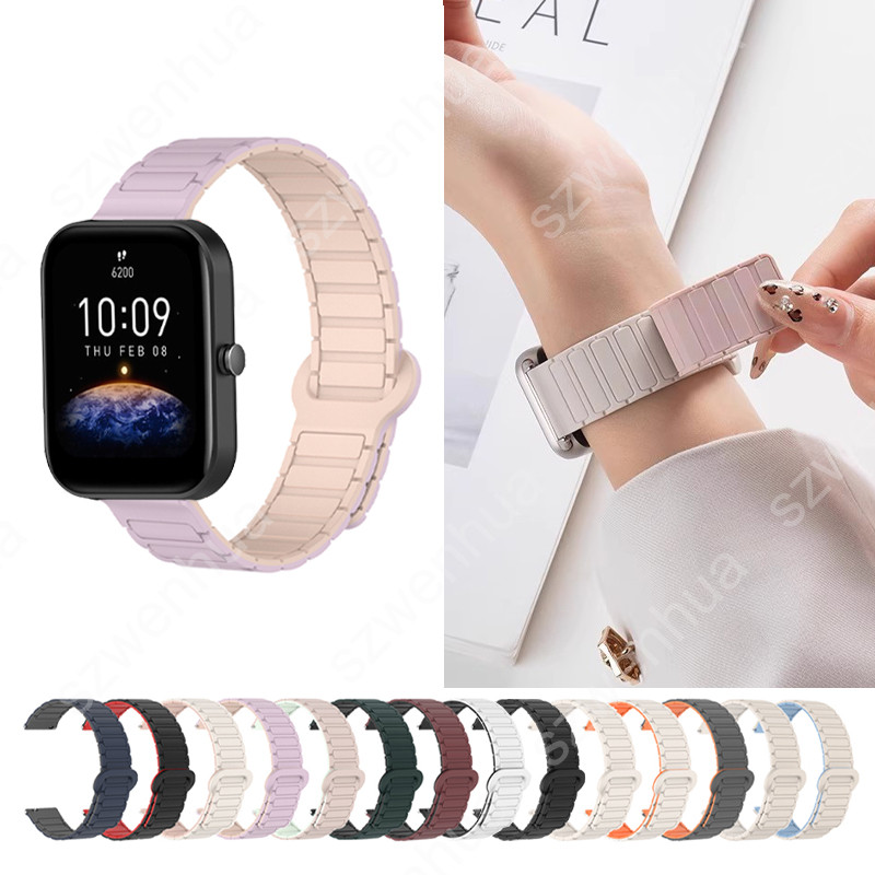 สร้อยข้อมือสายนาฬิกาซิลิโคนแม่เหล็กสําหรับ Huami Amazfit Bip 6 5 3 Pro GTR Mini 4 3 2 42 มม.47 มม.GTR2 GTR 2E GTR4 GTR3 Pro