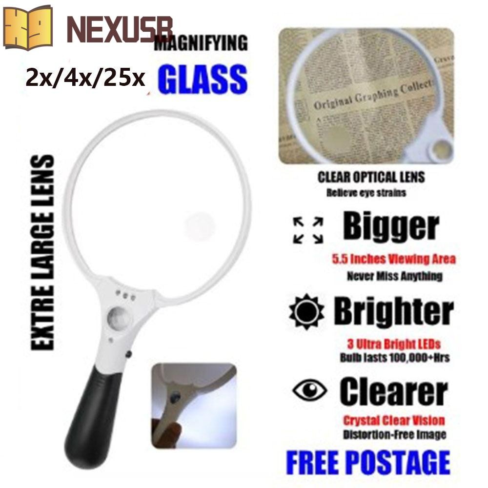 NEXUSBEAM แว่นขยายมือถือ, 2X 4X 25X ขนาดใหญ่พิเศษ 25x แว่นขยาย, อเนกประสงค์ 137 มม.Loupe เลนส์ HD พร