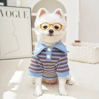 🇹🇭พร้อมส่ง🇹🇭 ❤️🔵 เสื้อโปโลมีแขนคอปกดีเทลกระดุมขาว ลายริ้วผ้ายืดใส่สบาย for pet เสื้อสุนัข ชุดหมา ชุดแมว