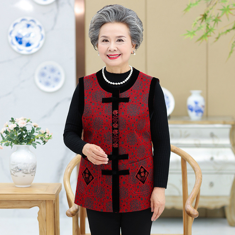 Middle-Aged and Elderly Women's Autumn Vest Coat Grandma's Clothes Vest Elderly Clothes 60-70-80 Yea