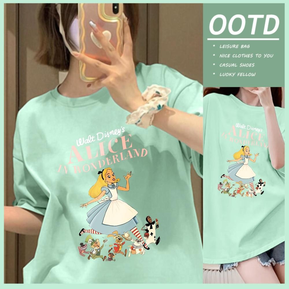 T42.SHOP  เสื้อยืดผู้หญิง พิมพ์ลาย“IN WONDERLAND”ผ้าCOTTON100% ใส่สบาย เกาหลีสไตล์OVERSIZE  เสื้อม่วง unisex【COD】 ราคา ถูกที่สุด ดีลบีเคเค แกลเลอรีภาพที่ 5