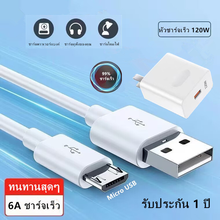 ชุดชาร์จเร็ว 120W หัวชาร์จเร็ว 120W สายชาร์จเร็ว Micro USB สําหรับ Micro ทุกรุ่น รับประกัน 1 ปี