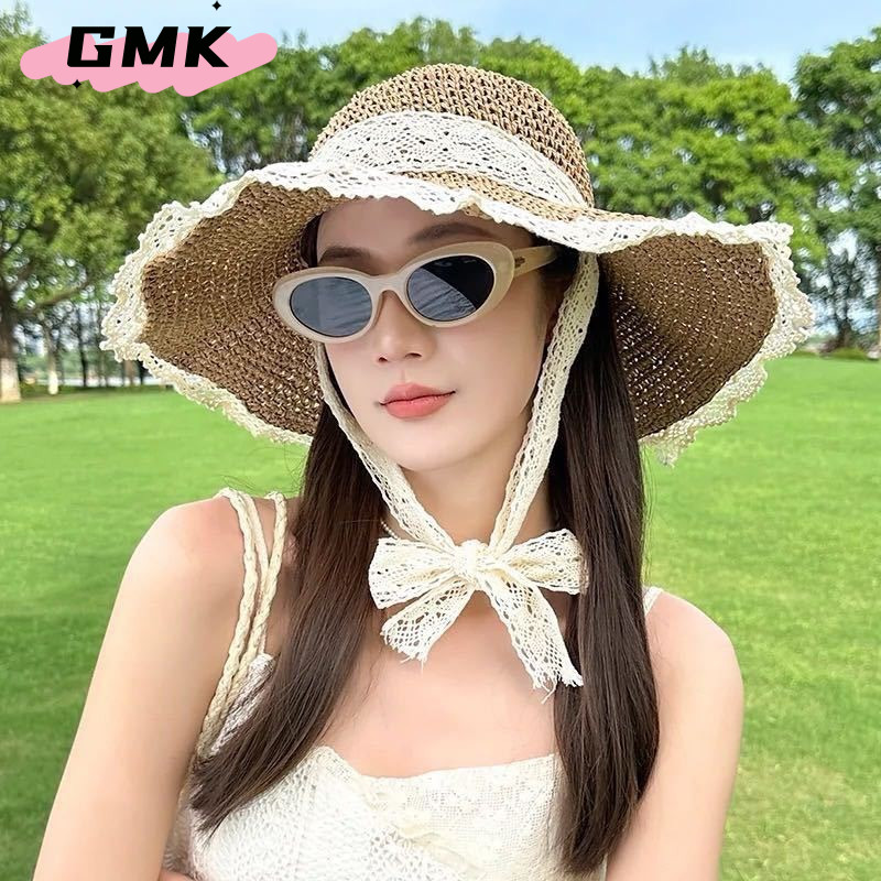 หมวกฟางขอบคลื่นสไตล์วันหยุด ทอระบายอากาศได้ดีและสวยงาม ป้องกันแสงแดดหน้าร้อนสำหรับชายหาด G3618