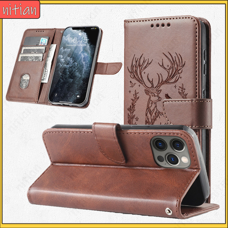 Flip หนังกระเป๋าสตางค์โทรศัพท์สําหรับ iPhone 16 16 Pro 16 Pro Max 16 Plus 16E Lucky Deer ฝาครอบหัวเข
