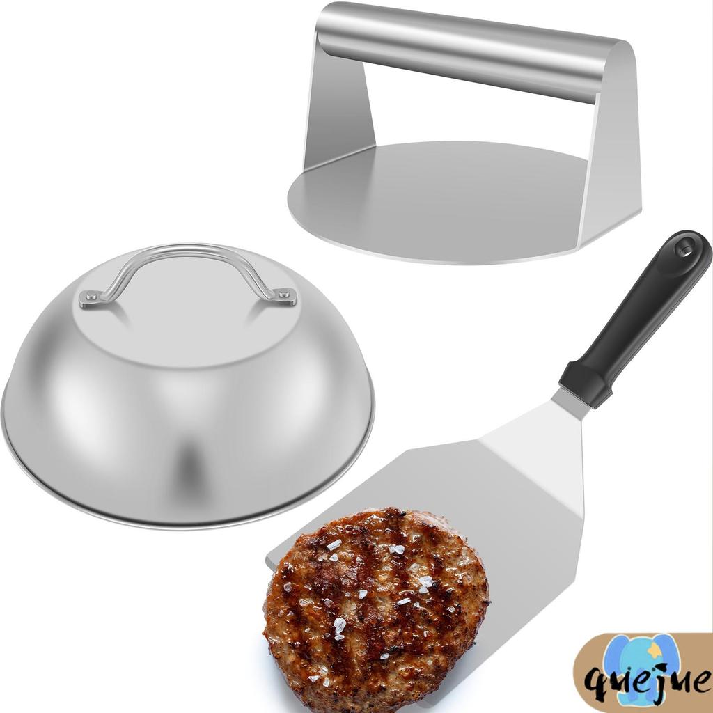 Smash Burger Kit พร้อมฝาปิด Griddle ไม้พาย 5.5 นิ้วสแตนเลส Burger กด 8.9 นิ้ว Basting ฝาครอบ 13.38 x