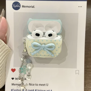 โบว์ 3D สีฟ้าสีขาว Polka Dot AirPods 4/3/2/1 ซิลิโคนป้องกันการตกฝาครอบป้องกัน AirPodsPro3 เคสหูฟัง
