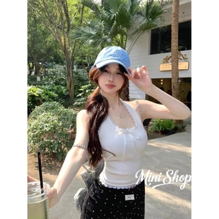 Mini shop🌸พร้อมส่ง🌸(FY10100) เสื้อคล้องคอ เว้าหลัง มีฟองน้ำในตัว สีสดใสใส่สบาย ผ้ายืด