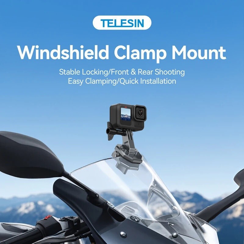 TELESIN Action Camera Motorcycle Windshield Clip Mount for Gopro Insta360 DJI Action Camera Accessor