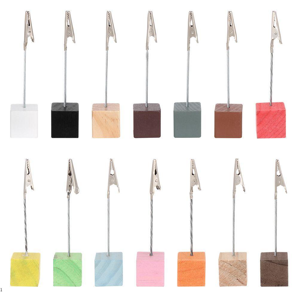 LIPUPON 1PC Place Card Desktop Decoration Fashion Wooden Message Folder DIY Square Shape Photos Clip