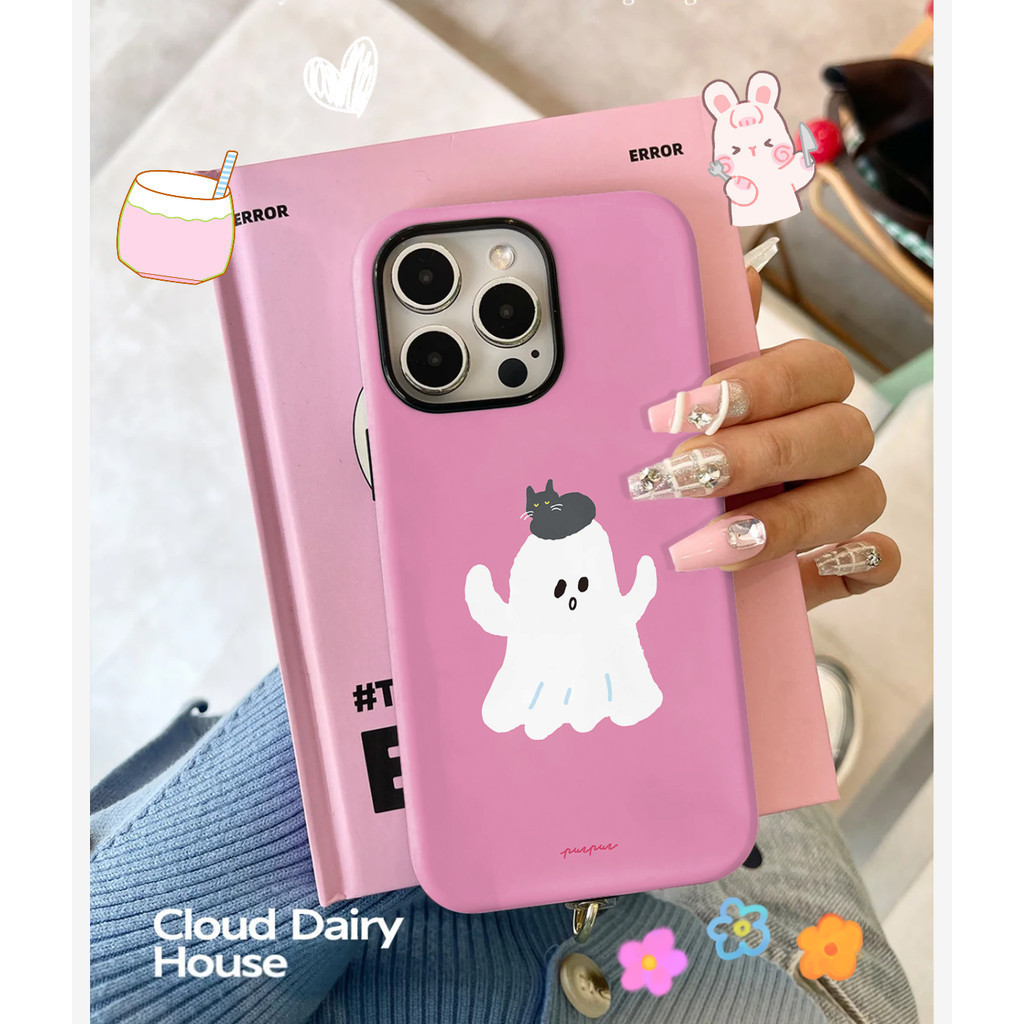 เหมาะสําหรับ iPhone17 15ProMax 14Pro 13 12 XSMAX 8PLUS Matte 2 in 1 11Pro 15 XSMAX 16ProMax XS XR 17ProMax 7plus Foundation Little Ghost เคสโทรศัพท์กันกระแทก