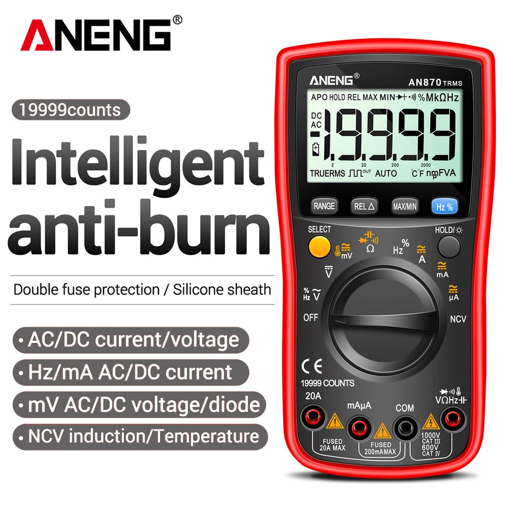 มีสไตล์ An870 Profesional Digital Multimeter 19999 นับ True Rms Ac/dc แรงดันไฟฟ้า Ncv ทรานซิสเตอร์ที