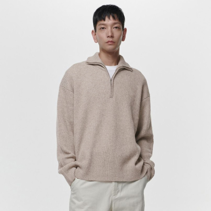 Musinsa Standard Mens Half Zip Up Knit Sweater – Relaxed Ribbed Half Zip Up Knit - MMBWC605