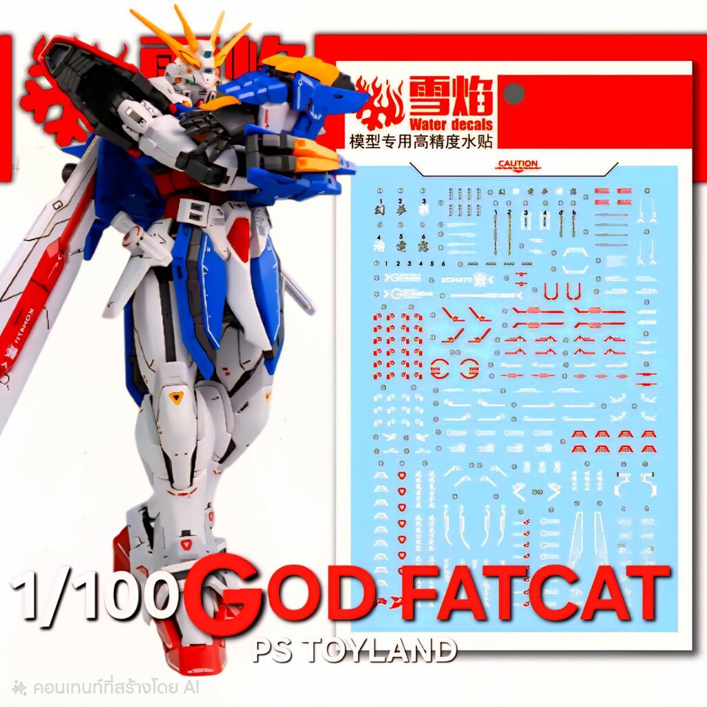 ดีคอลน้ำ 1/100 GOD FAT CAT 002 GOD Ver Zoom in Water Decal Fluorescent color