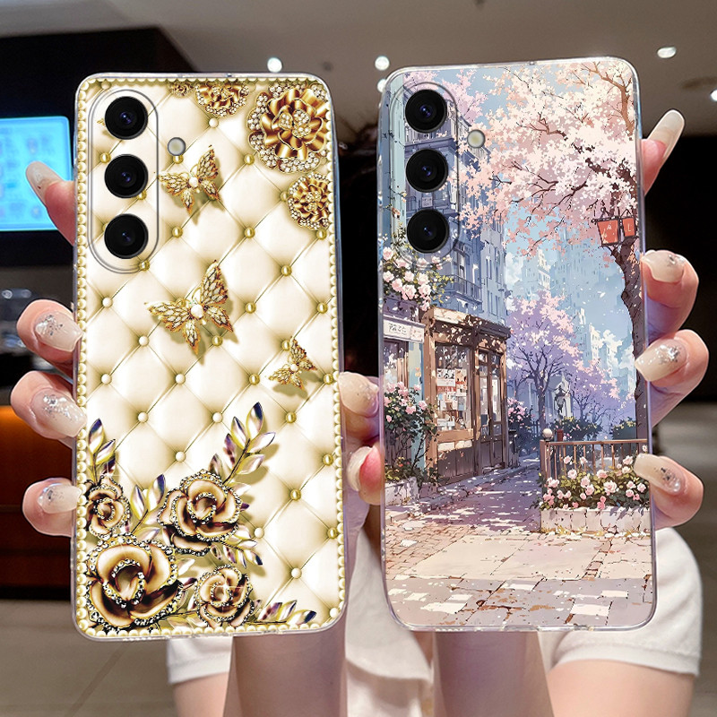 เคสโทรศัพท์สําหรับ Samsung Galaxy S24 FE ชุดสีแฟชั่นพิมพ์ลาย Dreamy ทิวทัศน์ Moonlight Seaside TPU กันกระแทก Cmobile Clear Shell