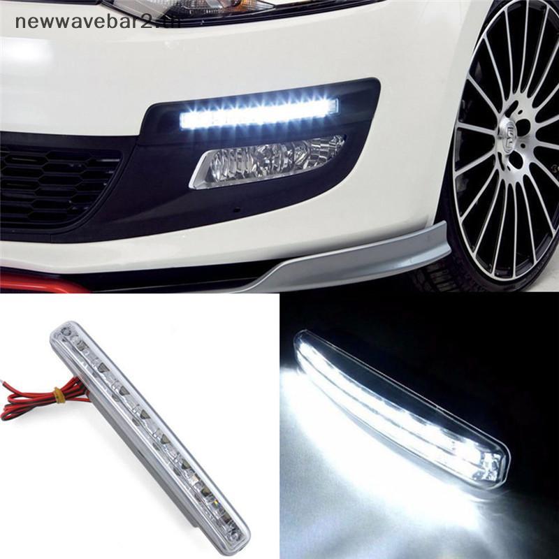 # waveba # ไฟรถยนต์ 8 LED DRL Fog Driving Daylight Daytime Running White Lamp .