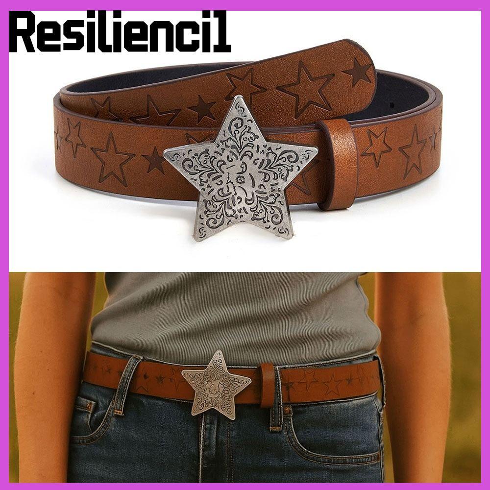 RESILIENCI1 Stud Snap Button Belt, Faux Leather Texture Star Buckle Denim Belt Strap, Y2k Vintage Pu