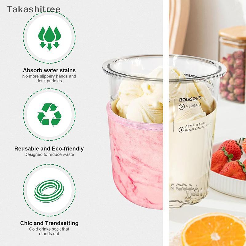 (Takashitree) 4 ชิ้นไอศกรีมถ้วยสําหรับ Ninja NC501 Pints Reusable Neoprene แขนป้องกันการควบแน่นลื่นฉ