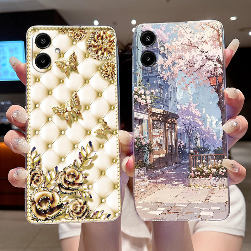 SAMSUNG เคสโทรศัพท์สําหรับSamsung Galaxy A07/F70e 5GสีSeriesแฟชั่นพิมพ์รูปแบบDreamy Moonlight Seaside TPUกันกระแทกCmobile Clear Shell
