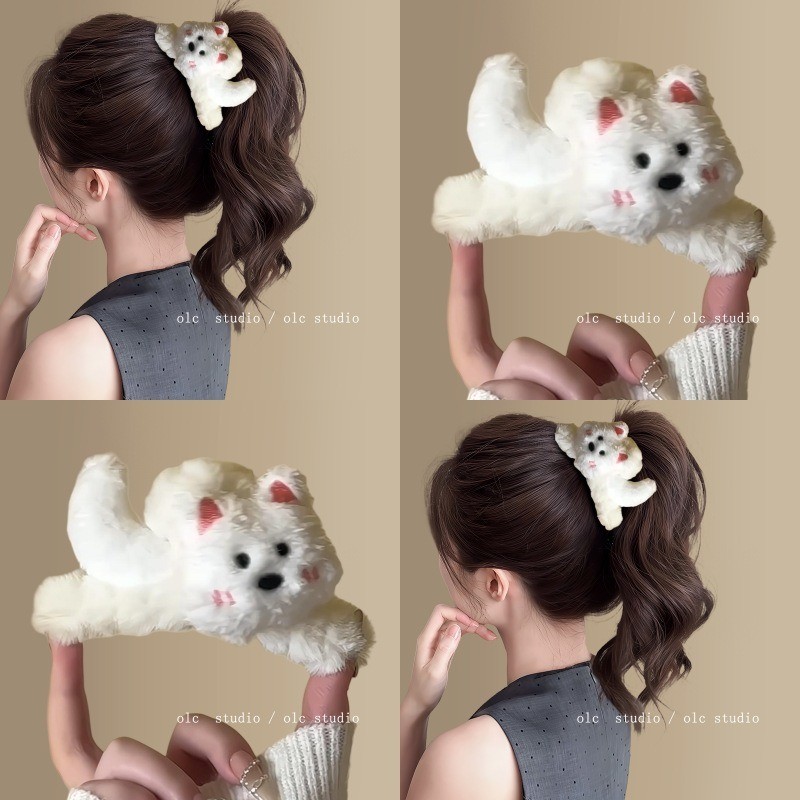 West Highland Plush คลิปหนีบผมแบบกราฟิก ลูกสุนัขเนื้อนุ่ม สำหรับตกแต่งเส้นผม