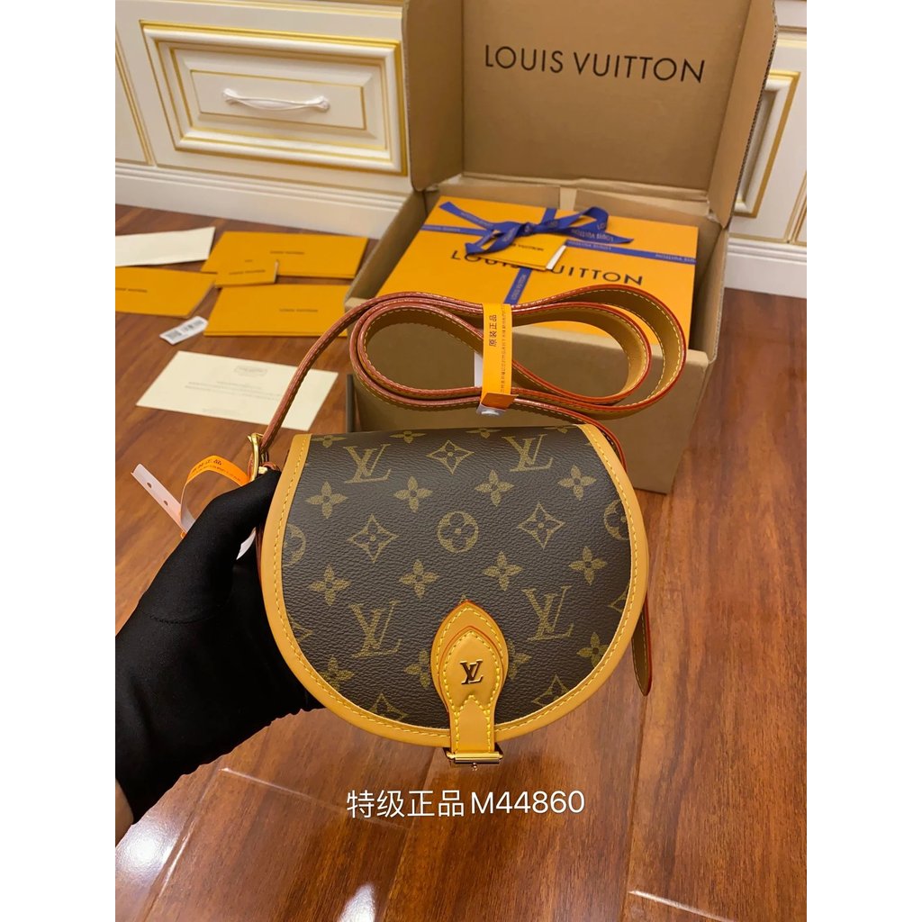 LV Louis Vuitton Classic Presbyopic Fashion All-Match Portable Cowhide and Canvas Piggy Bag Saddle B