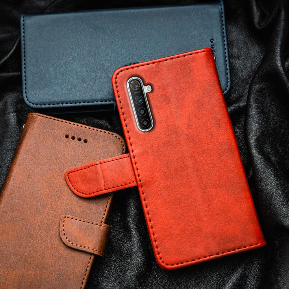สําหรับRealme XT X2 RMX1921 1992 1993 1991 พรีเมี่ยมหรูหราหนังแท้Flip-Topเคสโทรศัพท์กระเป๋าสตางค์ในตัวผู้ถือบัตรKickstandกันกระแทกTPUเปลือกด้านใน