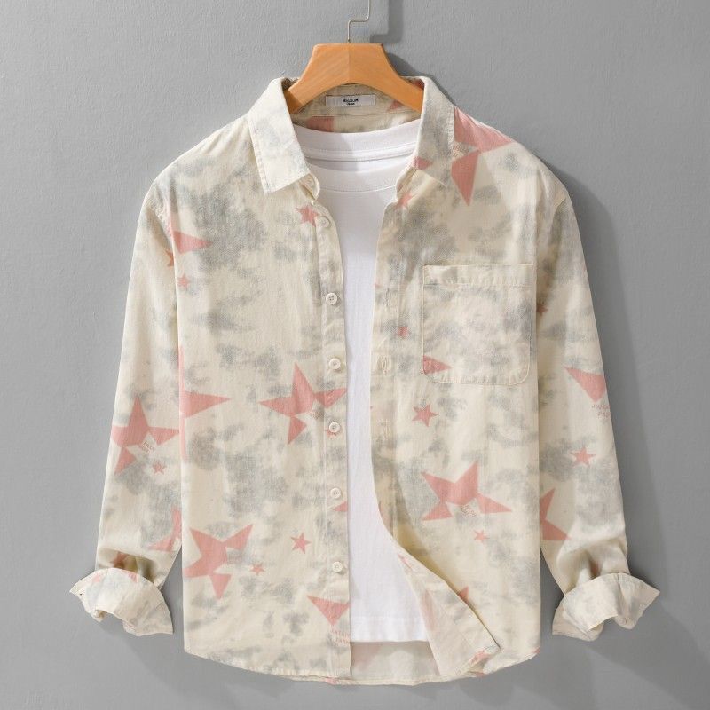 字秋季套装新款秋冬色长袖上衣春男宽松衬2025长休闲短袖衬衫男外套ฤดูใบไม้ผลิญี่ปุ่นจดหมายไล่โทนสีพิมพ์ระดับสูงความรู้สึกซับ xgm914nr