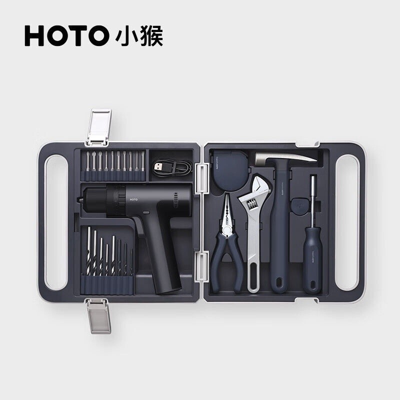 New Hoto Little Monkey Impact Drill Toolbox Hand Electric Drill Household Electric Screwdriver Set R