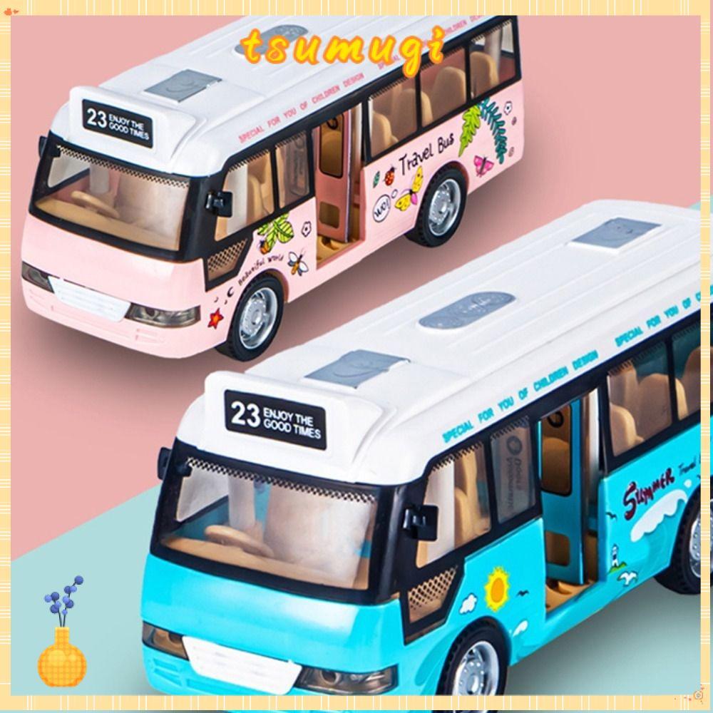 TSUMUGI School Bus รถของเล่น, Interactive พลาสติก City Bus รถของเล่น, ทนทานเปิดประตูได้พร้อมไฟและเสี