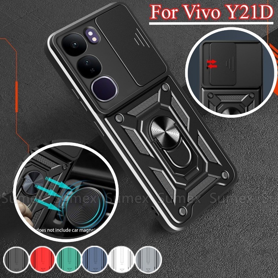 กันกระแทกแหวนสําหรับ Vivo Y21d 2025 Push ดึงป้องกันกล้องโทรศัพท์ Hard ฝาหลัง Vivov21d Vevo Y21 d Y21