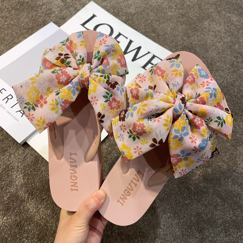slipper สลิปเปอร์ รองเท้าแตะ wedge heel ส้นหนา ดีไซน์โบว์สวยงาม