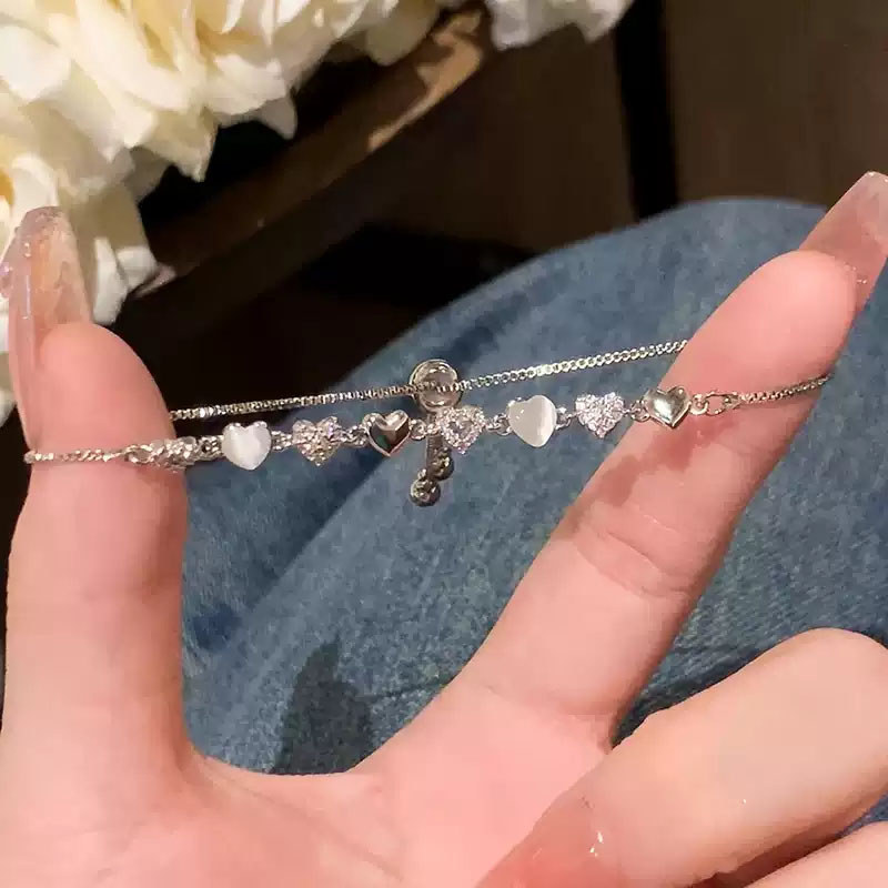 ในไทย💖สร้อยข้อมือเชือกรูด จี้หัวใจ ตาแมว ประดับเพชรเทียม เกาหลีระดับไฮเอนด์ เครื่องประดับแฟชั่น สำหรับผู้หญิง.COD