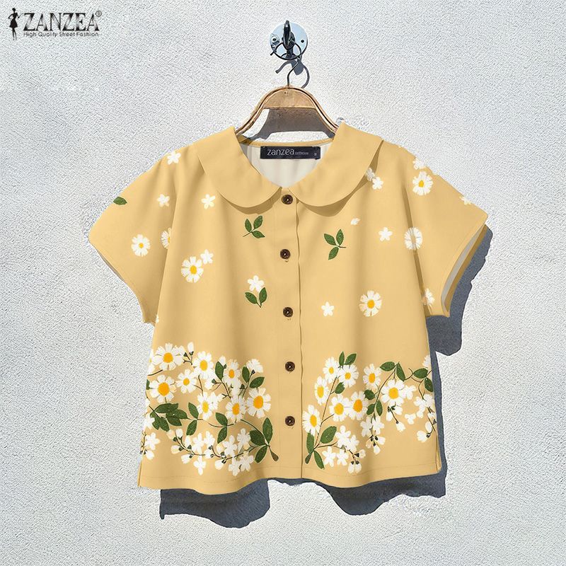 ZANZEA เสื้อแขนระบายพิมพ์ลายดอกไม้แบบแร็กแลนสำหรับผู้หญิง สไตล์เกาหลี สวมใส่ง่ายในฤดูร้อน — صورة 4