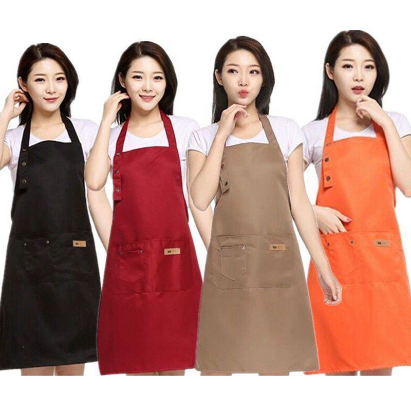 ผู้หญิงและผู้ชายผ้าใบกันน้ำคุณภาพสูงผ้ากันเปื้อนสีส้มสีดำสำหรับการปรุงอาหารผ้ากันเปื้อนครัวปรับได้หมวกเชฟ