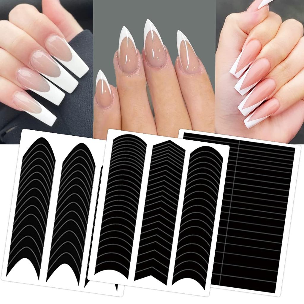 1860 ชิ้น French Tip Nail Guides, Self-Adhesive French V-Shaped Moon Shaped Nails Strip สติกเกอร์สํา