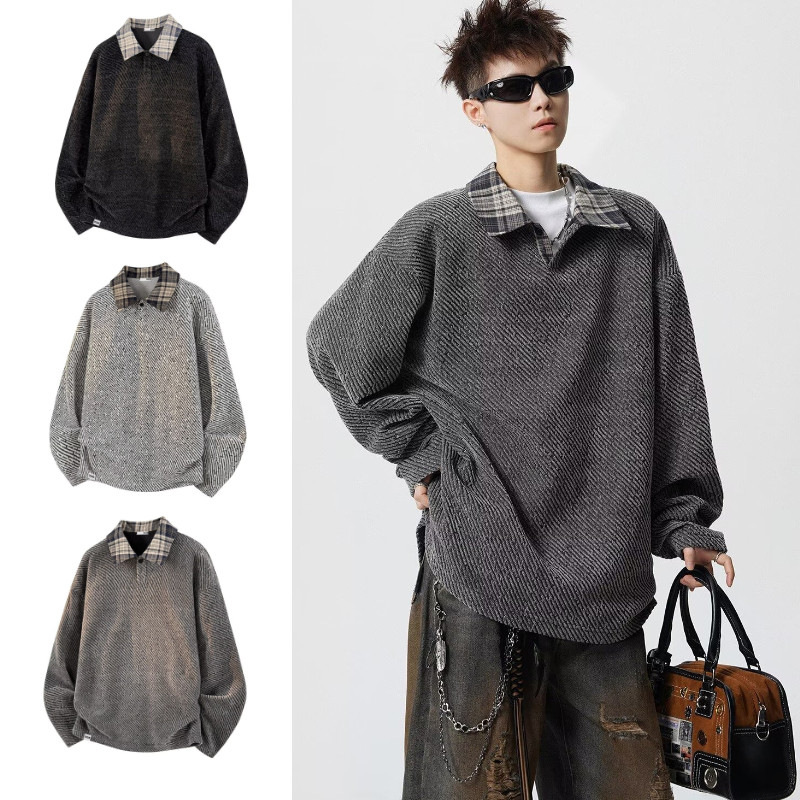 เสื้อโปโลผู้ชายแขนยาว สไตล์ญี่ปุ่นฮาราจูกุ จากซุยโคเนะ ใช้งานได้หลากหลายโอกาส