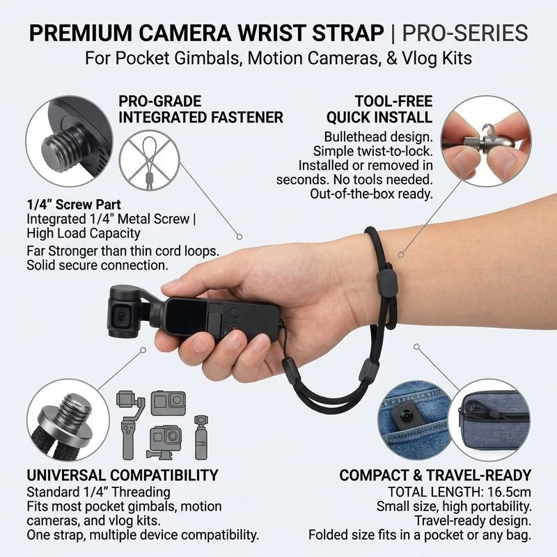 สายคล้องกล้อง Insta360 สายรัดข้อมือปรับได้ พร้อมหัวสกรู 1/4 thumbnail 8