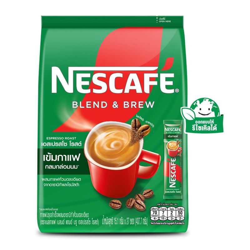 เนสกาแฟเบลนด์แอนด์บรูเอสเปรสโซโรสต์กาแฟปรุงสำเร็จชนิดผง 15.1ก แพค 27ซอง Nescafe Blend Espreso 15.1gX27 [8850127004410 ]