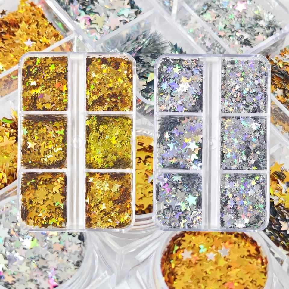 ของแท้ DIY Five-Pointed Star Gold Silver Sequins Hetero-Shaped Sequins เลเซอร์เล็บ Glitter Glitter ผ