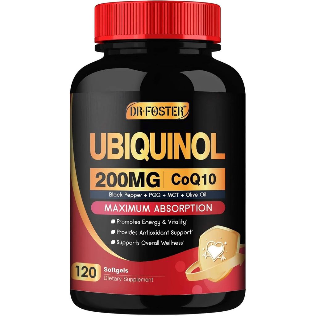 DRFESTER Coq10 Ubiquinol 200mg, Coq10 200mg Softgels, การดูดซึมสูงสุด Ubiquinol พร้อมวิตามินอี & PQQ